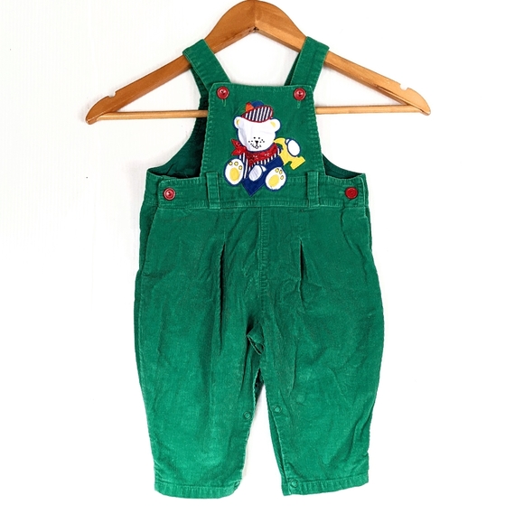 Vintage Bottoms Vintage Baby Boy Engineer Conductor Bear Green Corduroy Bib Overalls Poshmark